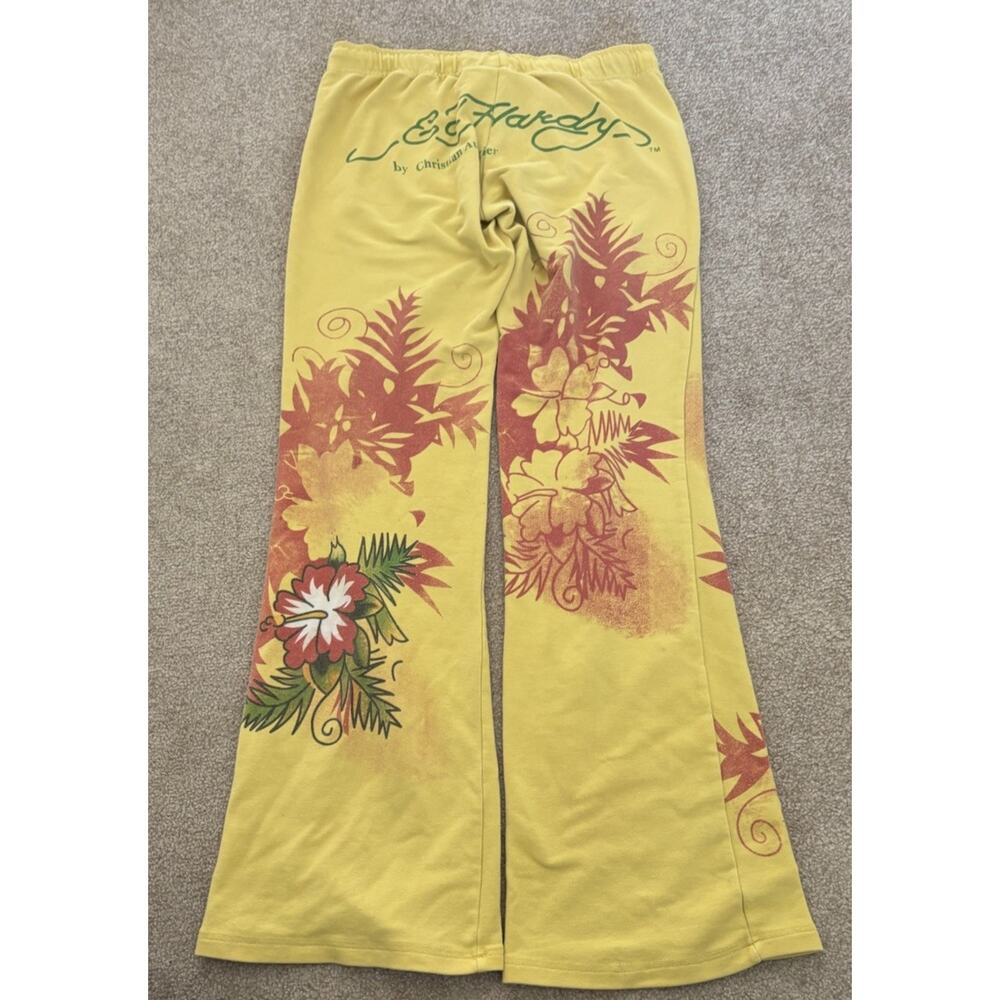 Vintage Y2K Ed Hardy Yellow Sweatpants With Drawstring And Logo On Butt - Picture 4 of 4